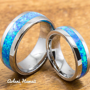 Tungsten Ring with Opal Inlay (4mm - 8mm width, Barrel style) - Aolani Hawaii - 4