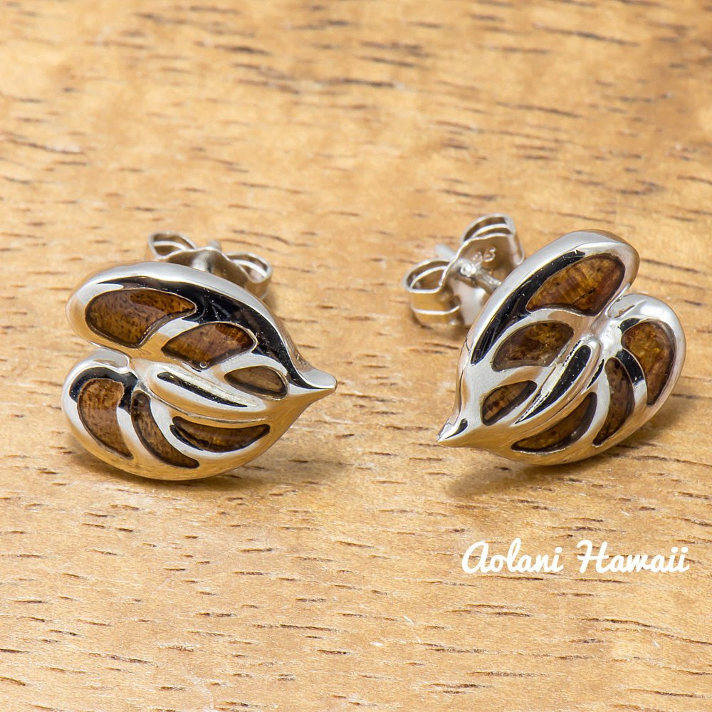 anthurium earrings Sterling Silver Anthurium Earring Pierce with Hawaiian Koa Wood Inlay