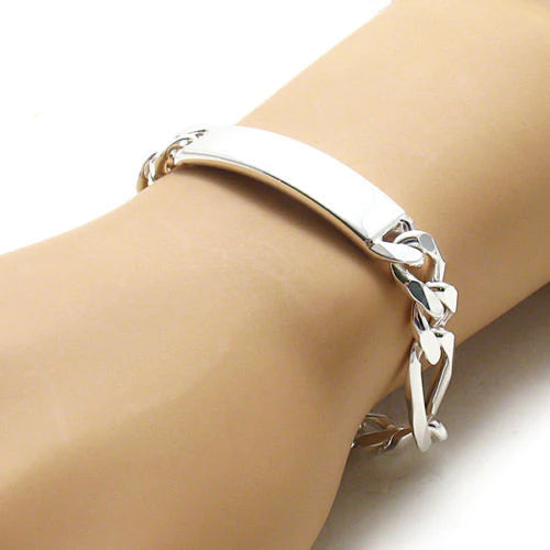 NEW - 11mm (300 Gauge) Sterling Silver Figaro and Cuban Style Link ID Bracelet
