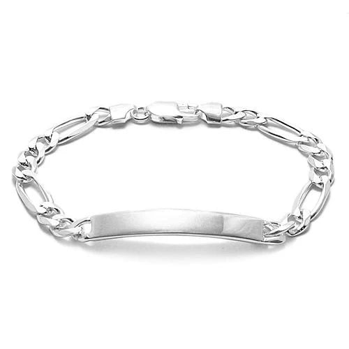 NEW - 7mm (180 Gauge) Sterling Silver Figaro and Cuban Style Link ID Bracelet