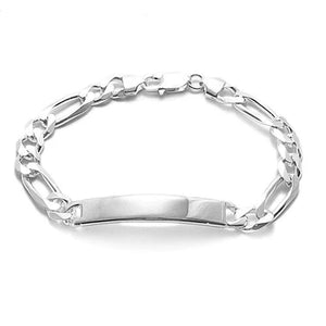 NEW - 8mm (220 Gauge) Sterling Silver Figaro and Cuban Style Link ID Bracelet