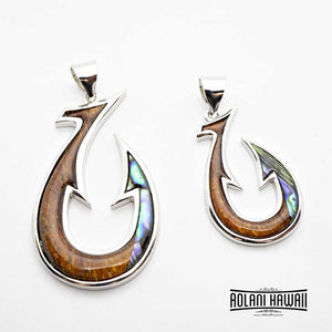 abalone fish hook Fishhook Koa Wood Abalone Pendant (FREE Stainless Chain Included) 22 Inch / Small