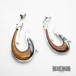 Koa Wood Abalone Fishhook Pendant  (FREE Stainless Chain Included)