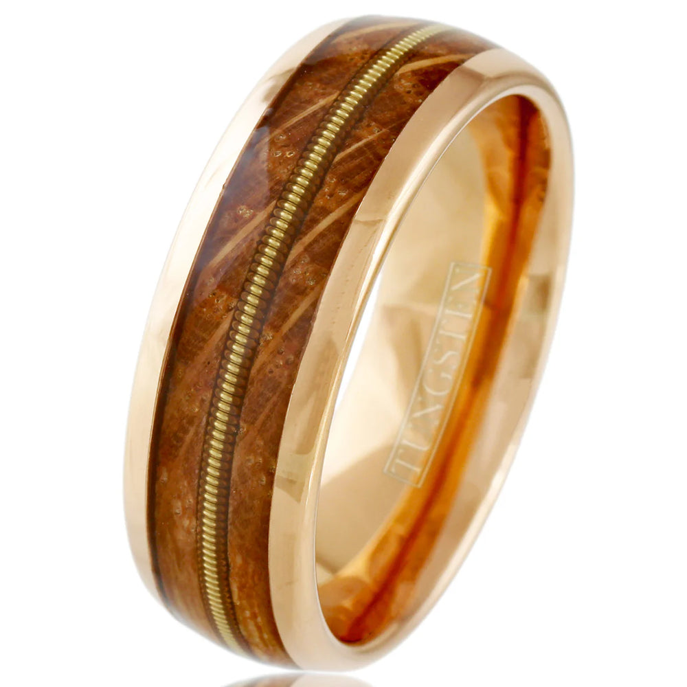 NEW - Rose Gold Tungsten Ring with Guitar String and Whiskey