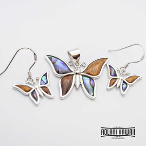 Koa Wood Abalone Butterfly Pendant  (FREE Stainless Chain Included)