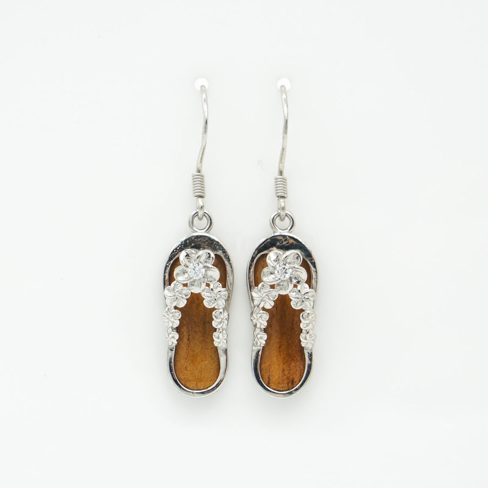 Hawaiian Silver Koa Wood Slippa Slipper Hook Earring
