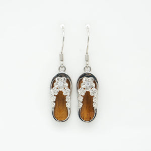 Hawaiian Silver Koa Wood Slippa Slipper Hook Earring
