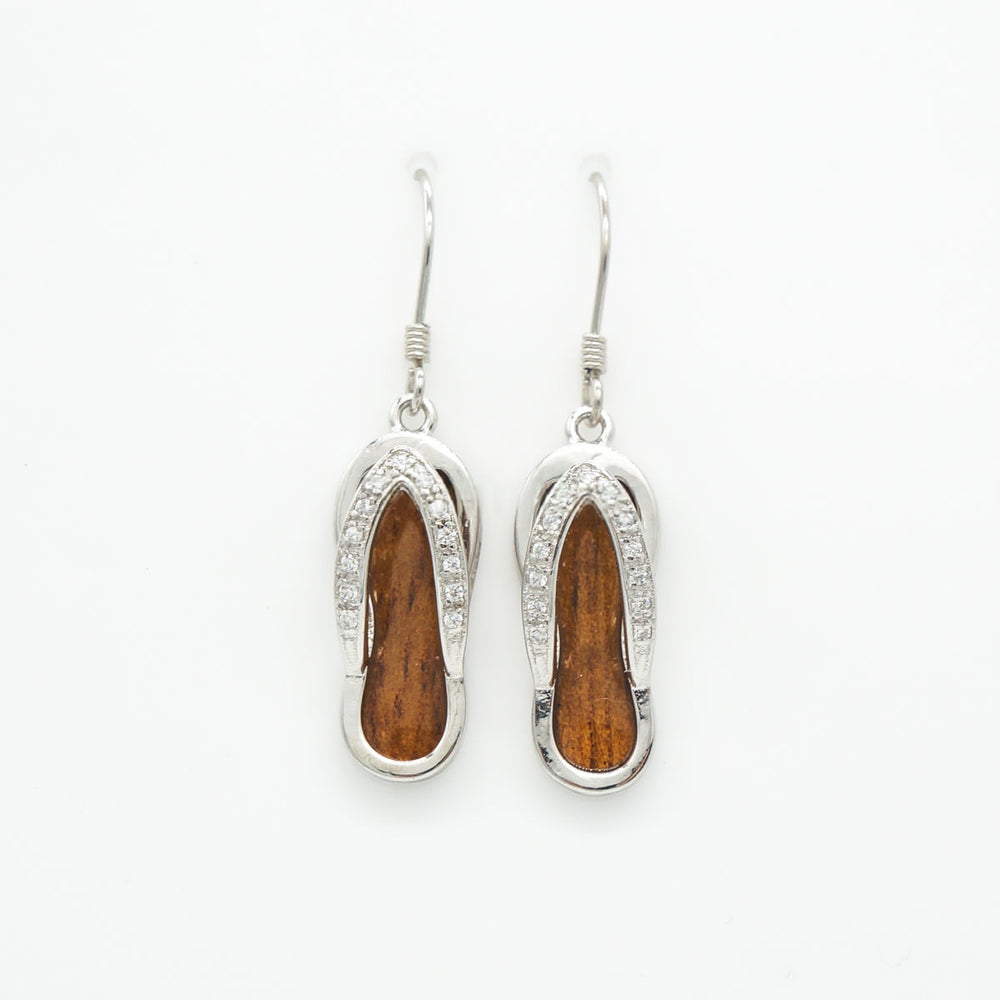 Hawaiian Silver Koa Wood Slippa Slipper Hook Earring