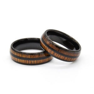 New - HI Tech Black Tungsten Ring with Hawaiian Wood Inlay (8mm width, Dome style)