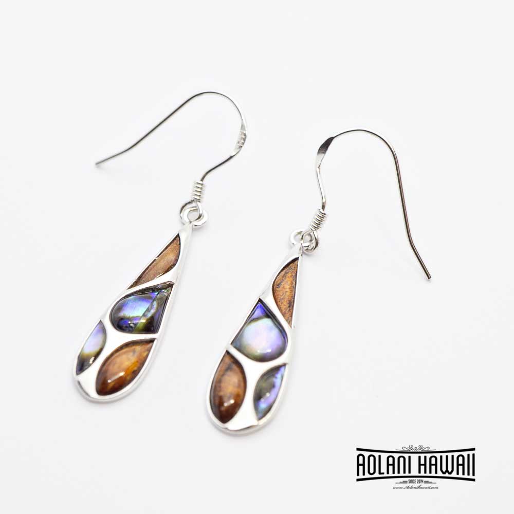 Koa Wood Abalone Teardrop Pendant  (FREE Stainless Chain Included)