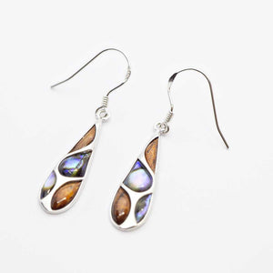 Koa Wood Abalone Teardrop Pendant  (FREE Stainless Chain Included)