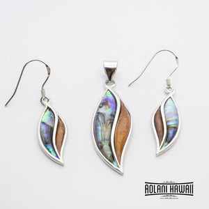 Koa Wood Abalone Leaf Pendant  (FREE Stainless Chain Included)