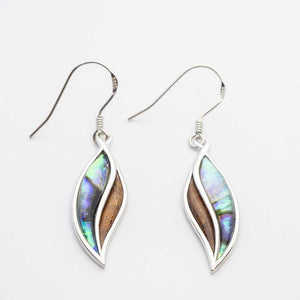 Koa Wood Abalone Leaf Sterling Silver Dangling Pierce