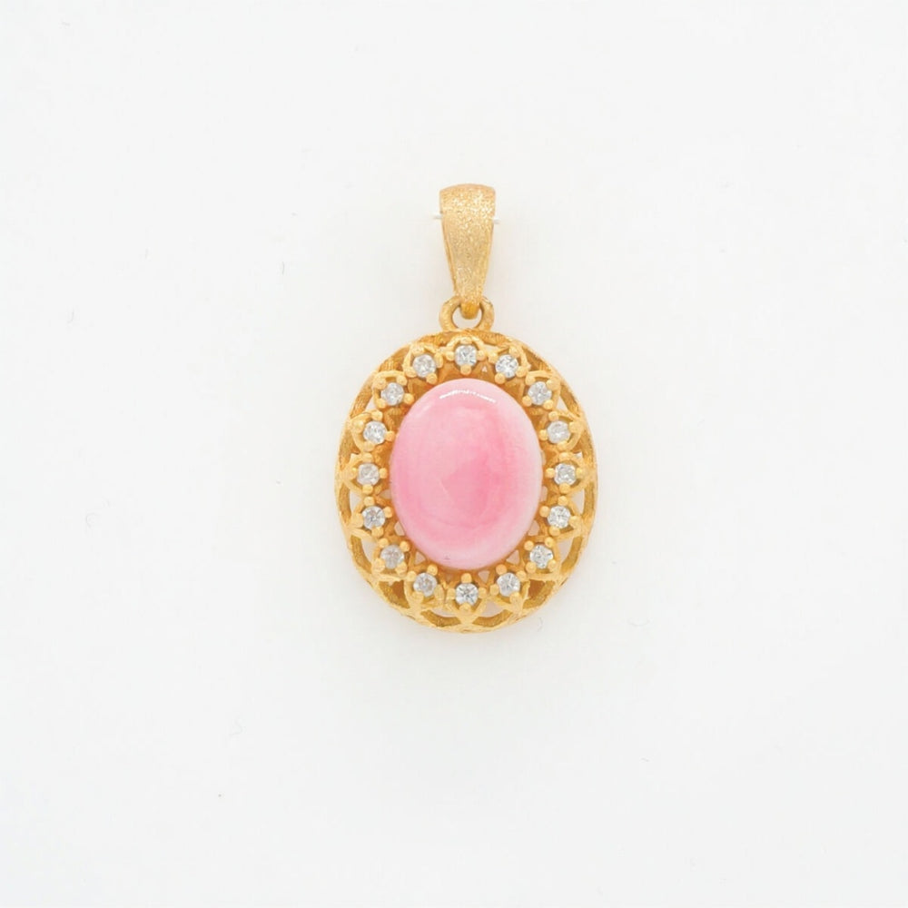 Queen Conch Shell Pendant - Oval CZ Matte (FREE Stainless Chain Included)
