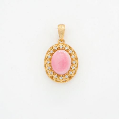 Queen Conch Shell Pendant - Oval CZ Matte (FREE Stainless Chain Included)