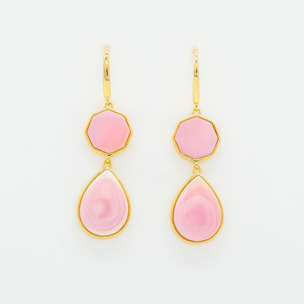 Queen Conch Shell Hexagon Teardrop Hook Earrings