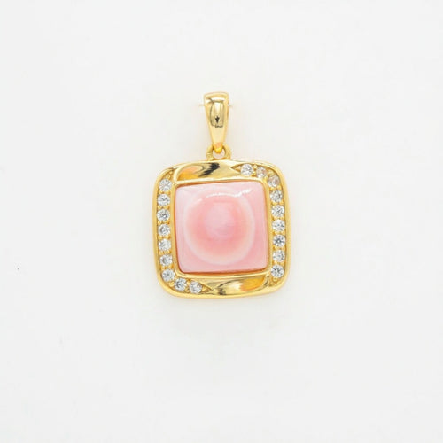 Queen Conch Shell Pendant - CZ Slide Square  (FREE Stainless Chain Included)