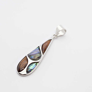 Koa Wood Abalone Teardrop Pendant  (FREE Stainless Chain Included)