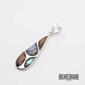 Koa Wood Abalone Teardrop Pendant  (FREE Stainless Chain Included)