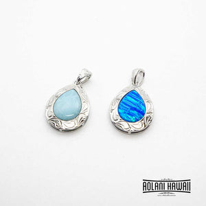 
            
                Load image into Gallery viewer, Teardrop Shape Blue Opal / Larimar Stone Inlaid Sterling Silver Pendant
            
        