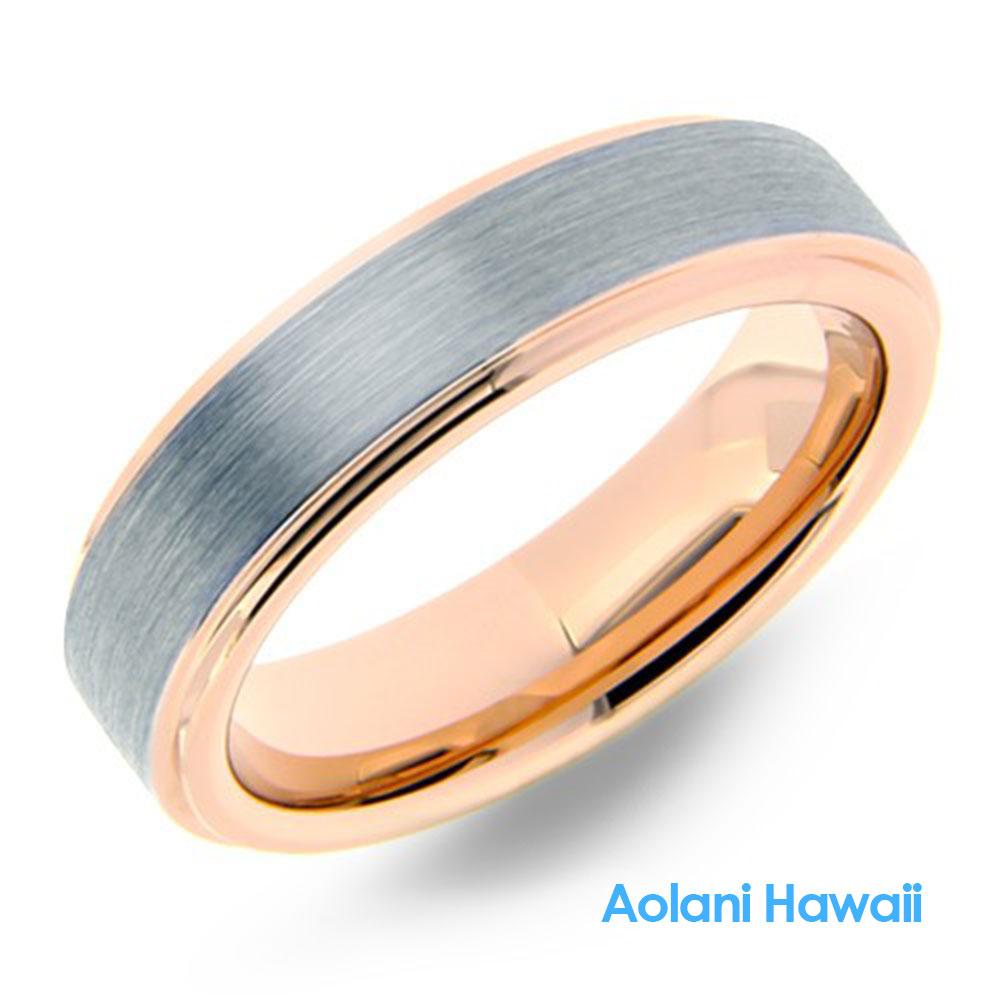 Rose Gold Brushed Tungsten Wedding Rings  (6mm Width, Flat style)