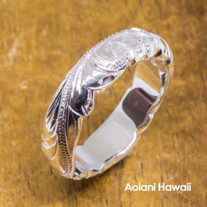 Heavy Barrel Hawaiian Jewelry Ring - Hand Engraved Sterling Silver Ring (6mm width)
