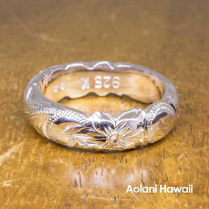 Heavy Barrel Hawaiian Jewelry Ring - Hand Engraved Sterling Silver Ring (6mm width)