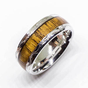 Sterling Silver Koa Wood Ring (6mm-8mm width, Barrel style)