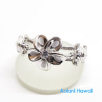 Silver Plumeria Flower & Honu Turtle Ring with CZ Stone