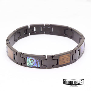 Koa Wood Abalone Ion Plated Black Stainless Steel Bracelet