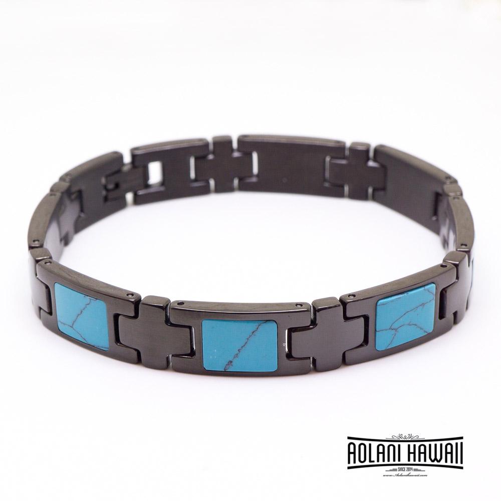 Turquoise Inlay Ion Plated Black Stainless Steel Bracelet