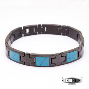 
            
                Load image into Gallery viewer, Turquoise Inlay Ion Plated Black Stainless Steel Bracelet
            
        