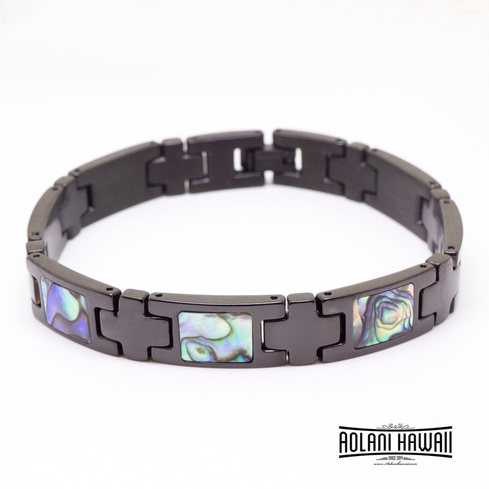 Ion Plated Black Stainless Steel Bracelet with Abalone Inlay