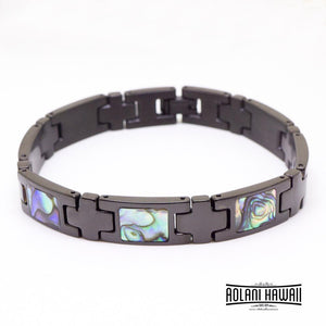 
            
                Load image into Gallery viewer, Ion Plated Black Stainless Steel Bracelet with Abalone Inlay
            
        