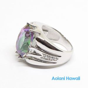 AUDRIELLE 925 Sterling Silver Ring - Adjustable Mystic Rainbow Topaz Gemstone Ring
