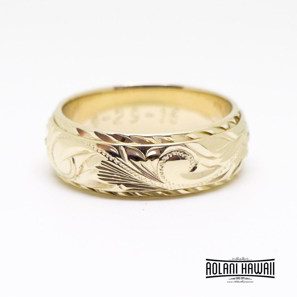 14K Gold Hawaiian Traditional Two Tone Ring ( 6mm x 8mm Width)