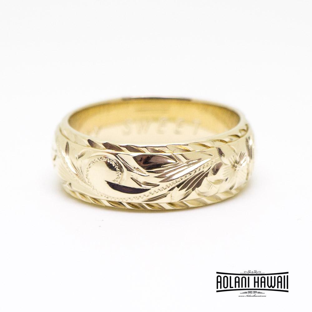 14K Gold Hawaiian Traditional Two Tone Ring ( 6mm x 8mm Width)