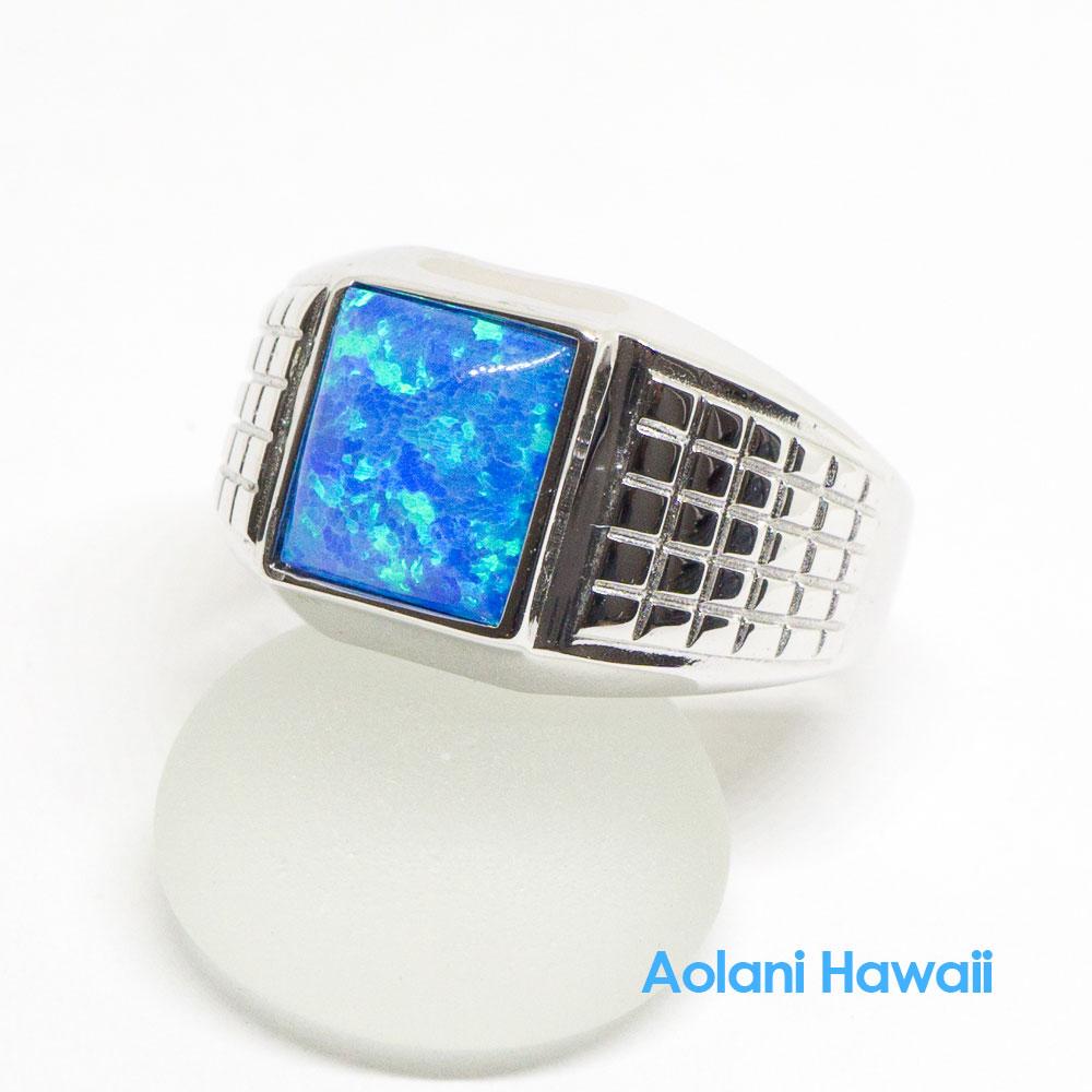 Sterling Silver Blue Opal Inlay Ring