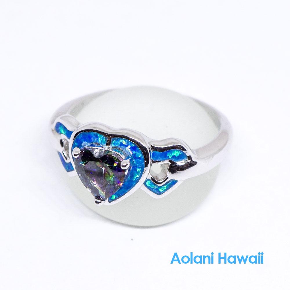 Heart Shape Mystic Topaz and Opal 925 Sterling Silver Inlay Ring