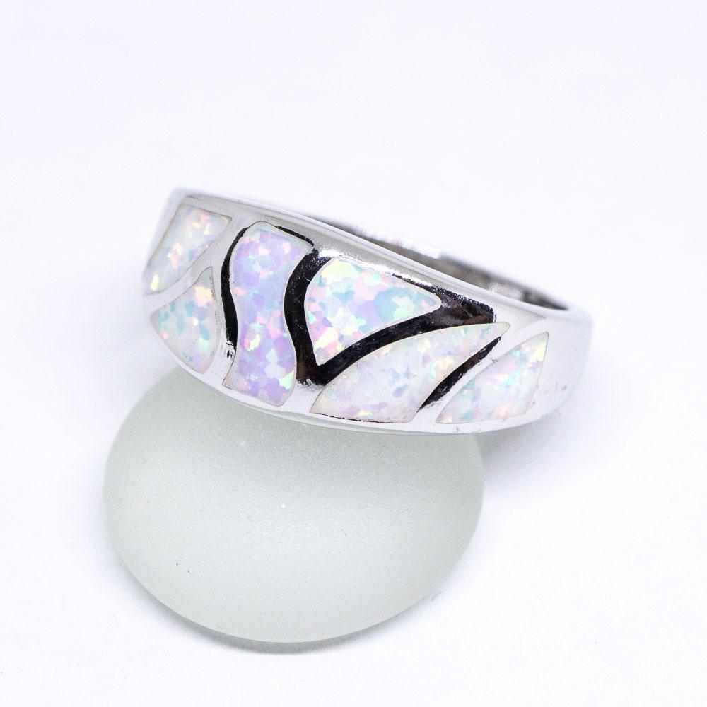 White Opal 925 Sterling Silver Inlay Ring