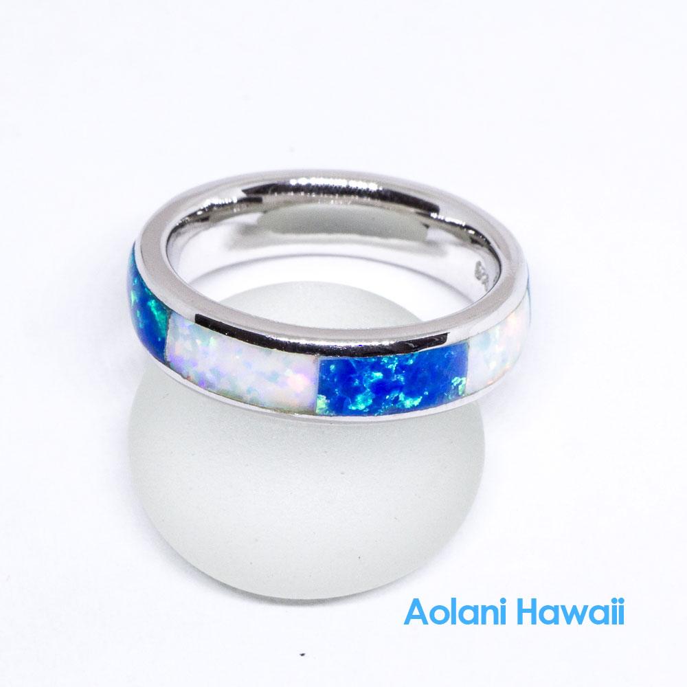 
            
                Load image into Gallery viewer, White &amp;amp; Blue Opal 925 Sterling Silver Inlay Ring
            
        