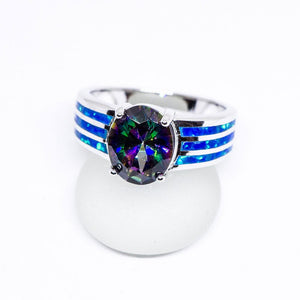 Mystic Topaz and Opal 925 Sterling Silver Inlay Ring