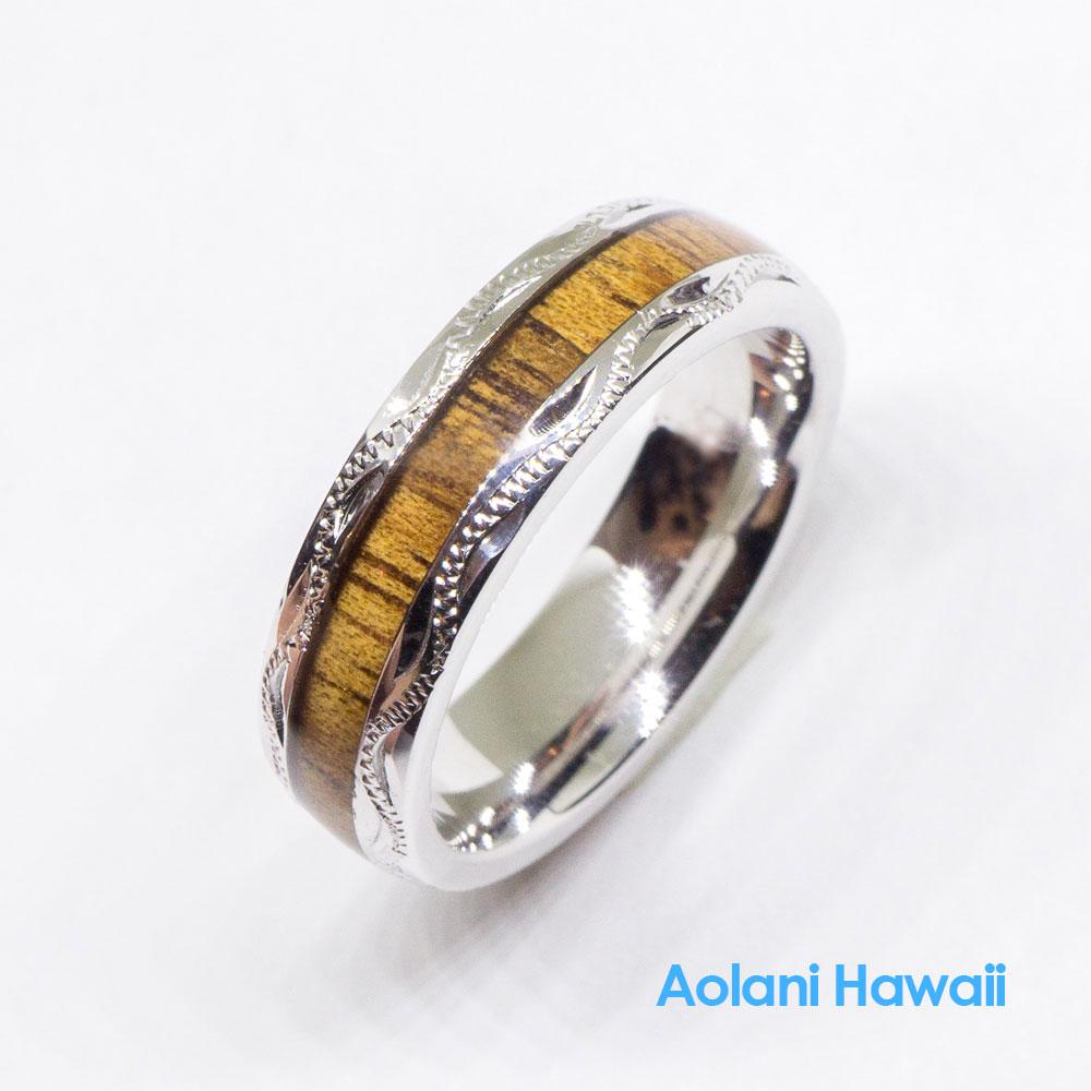 Sterling Silver Koa Wood Ring (6mm-8mm width, Barrel style)