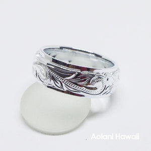 Sterling Silver Double Layered Ring Hand Engraved (8mm width, Barrel Style)
