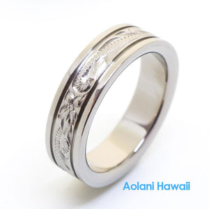 Titanium Ring with Hand engraved Hawaiian Designs (6mm - 10mm width, Flat style)