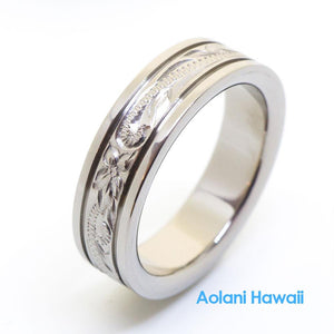 
            
                Load image into Gallery viewer, Titanium Ring with Hand engraved Hawaiian Designs (6mm - 10mm width, Flat style)
            
        