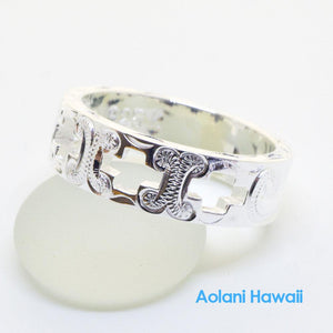 Hawaiian Jewelry Ring - Hand Engraved Sterling Silver Flat Ring (6mm width, Flat style)