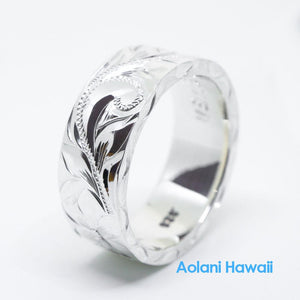 Traditional Hawaiian Hand Engraved Sterling Silver Flat Ring (4mm - 12mm width, 2mm thick Flat Style)