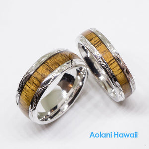 Sterling Silver Koa Wood Ring (6mm-8mm width, Barrel style)