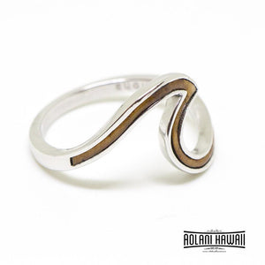 Petite Wave Sterling Silver Ring with Hawaiian Koa Wood, Opal, Mystic Stones Inlay